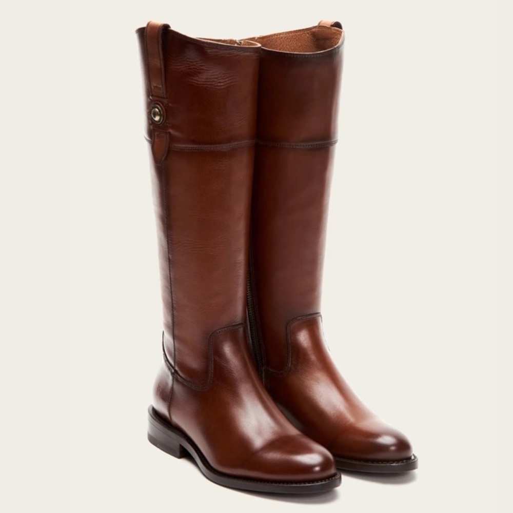 Frye Jayden Button Zip Up Cognac Brown Leather Equestrian Knee High Tall Boots - Picture 2 of 16